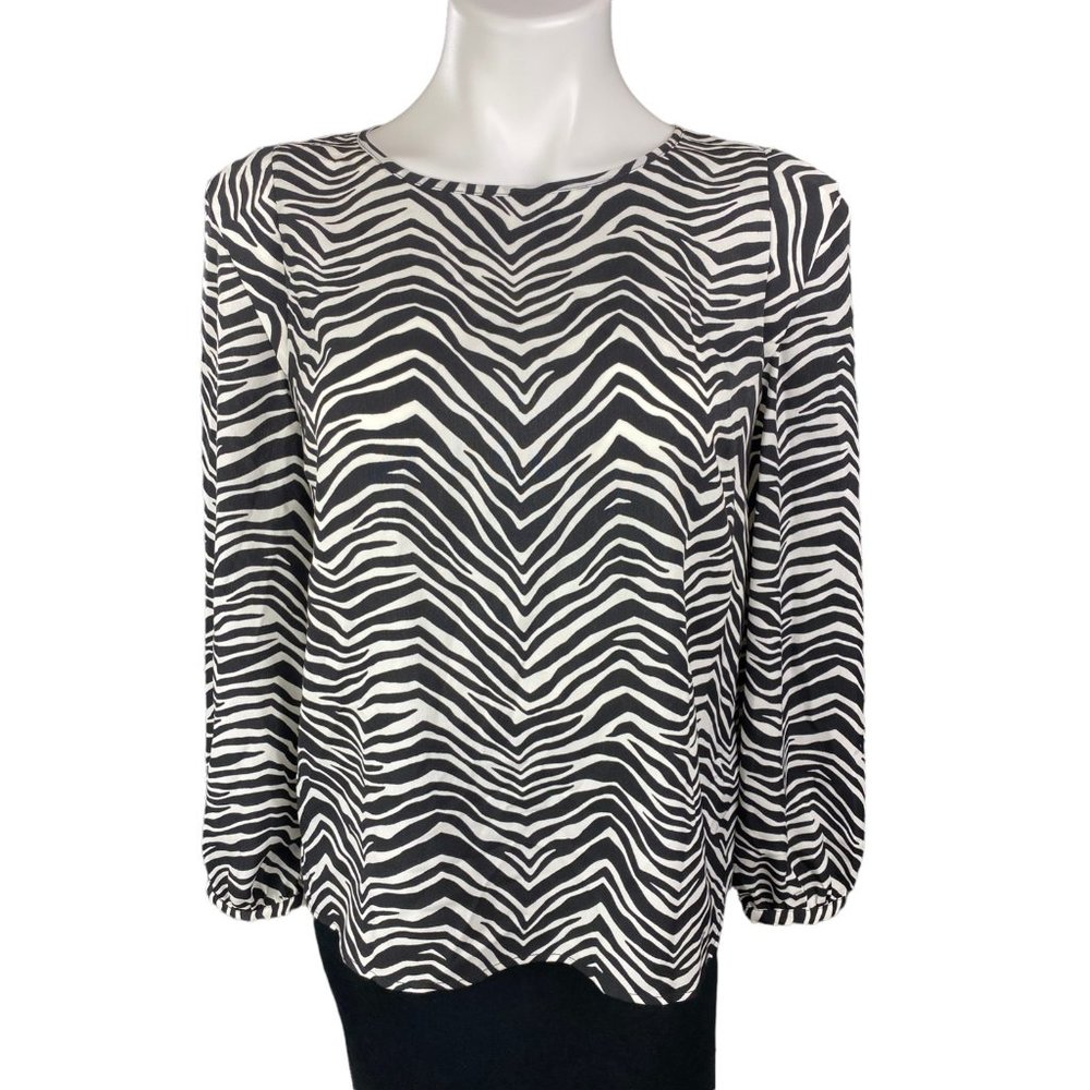 Vince Camuto Size S Black & White Zebra Print Long Sleeve